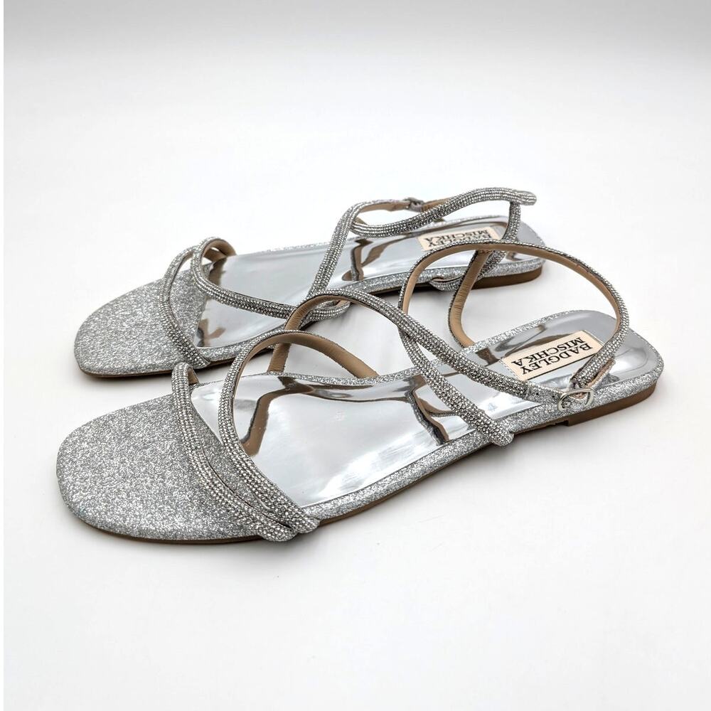 Badgley Mischka Collection Ivie Ankle Strap Sandal Womens Silver Sz US10M EU40.5